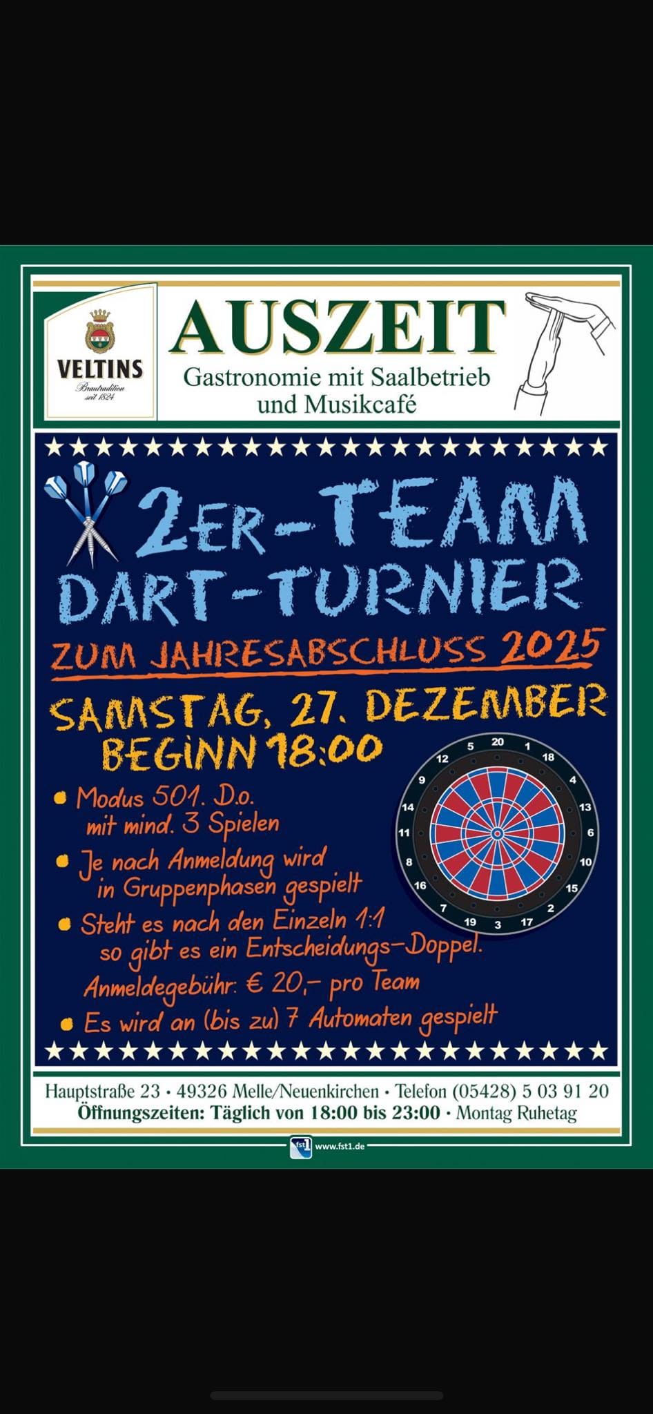 2er-Team Dart-Turnier Auszeit Melle