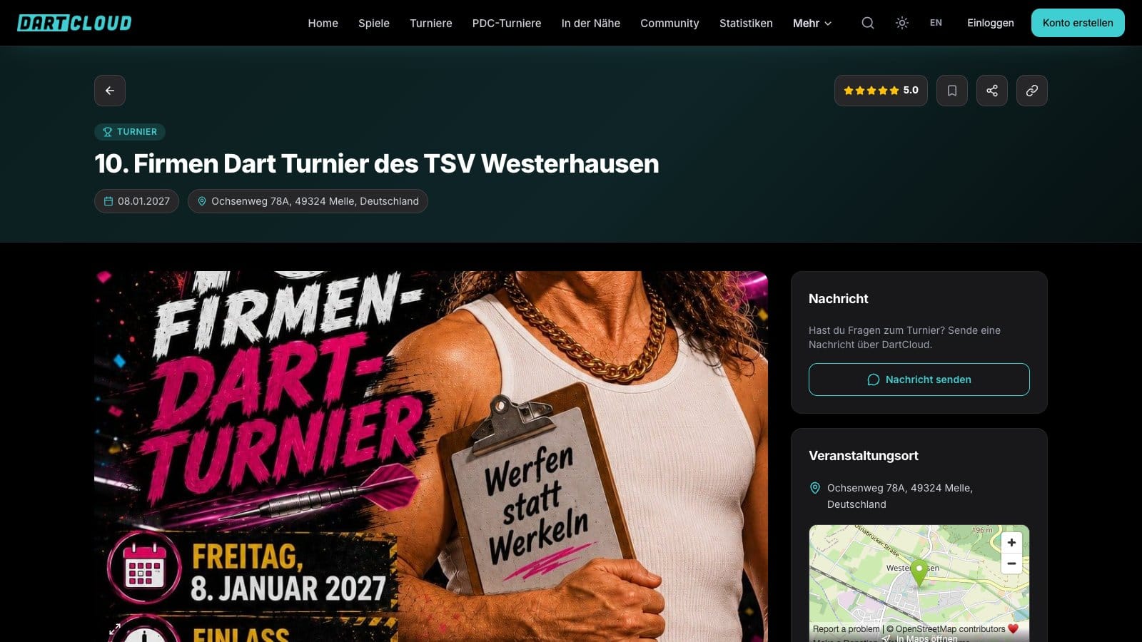 Online-Anmeldung für Dartturniere