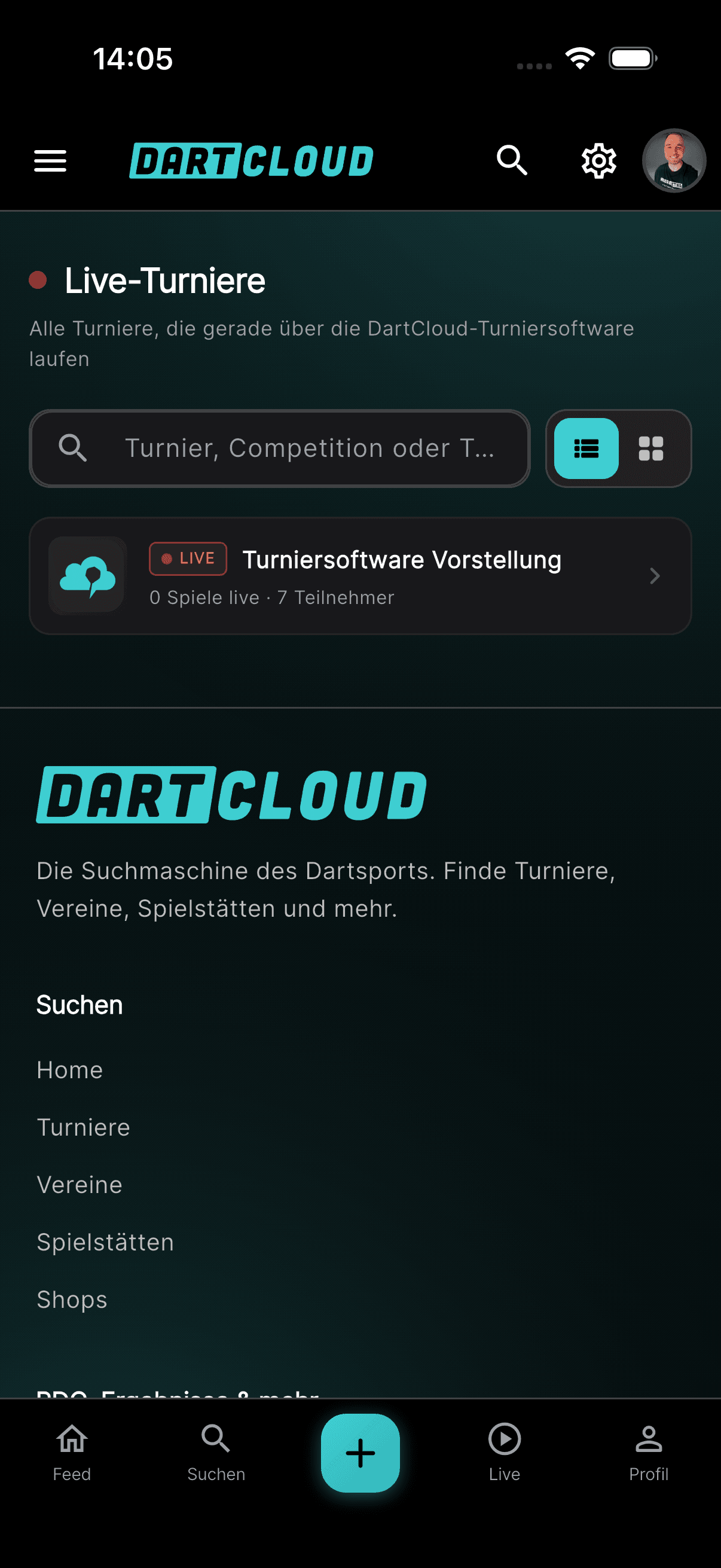 Die Live-Übersicht aller laufenden Turniere.