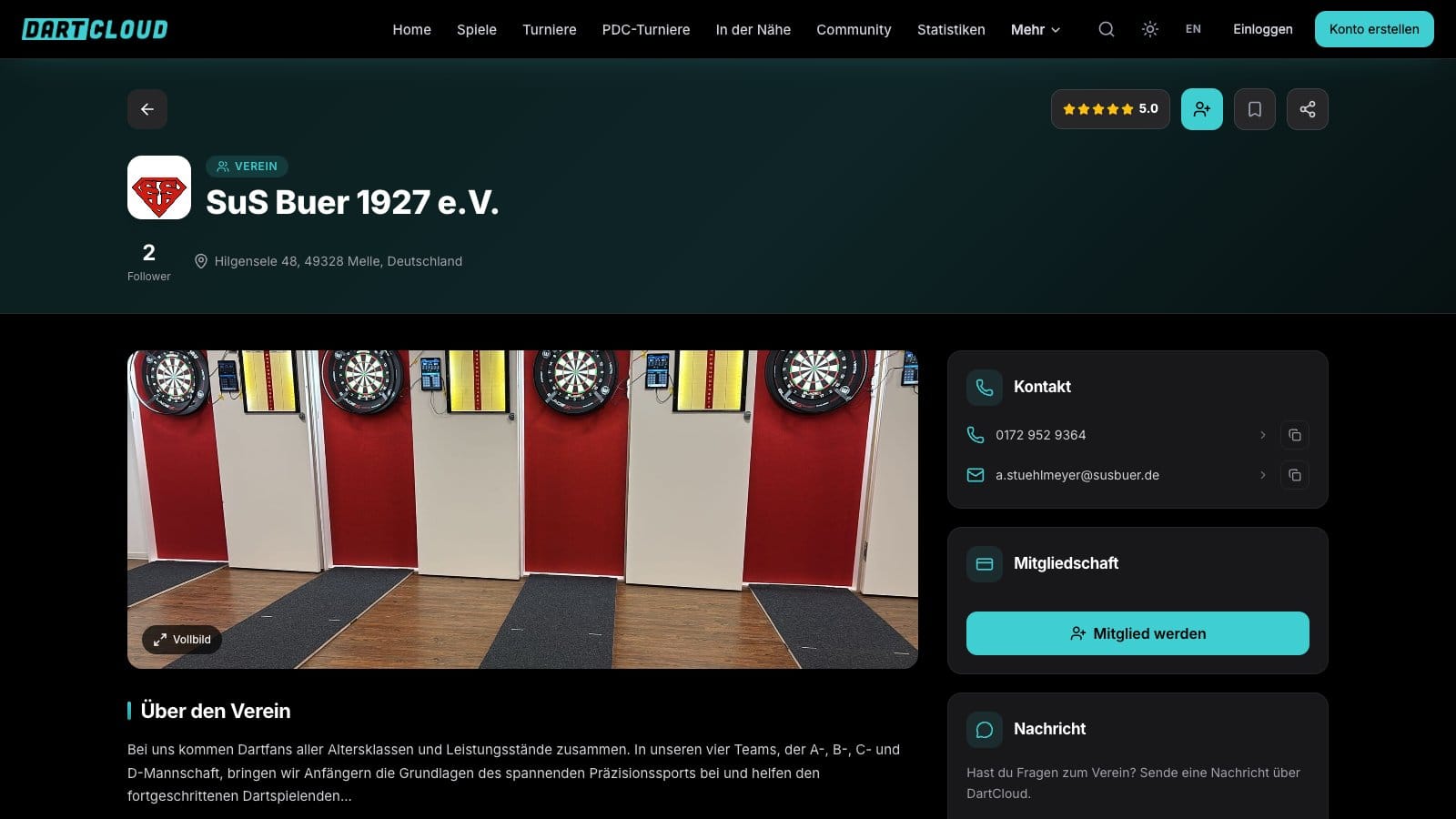 Vereinsseite für Dartvereine