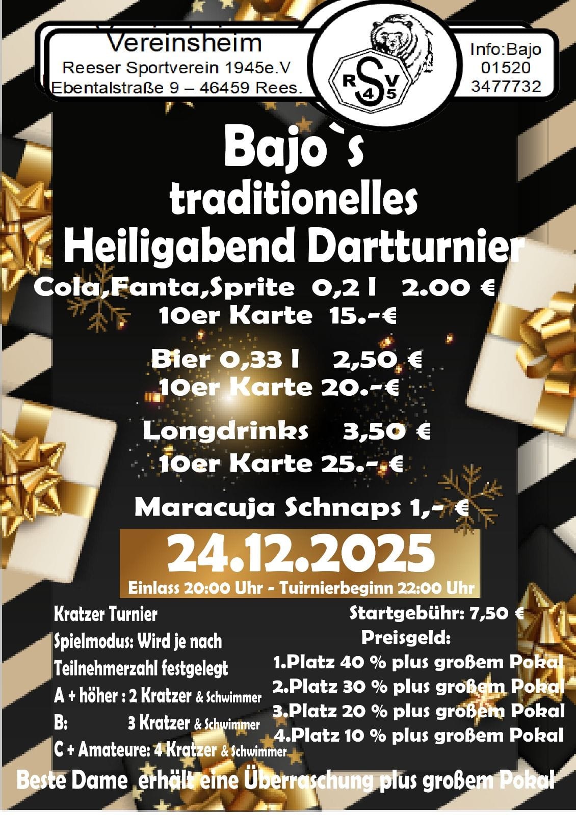 Bajos traditionelles Heiligabend Dartturnier