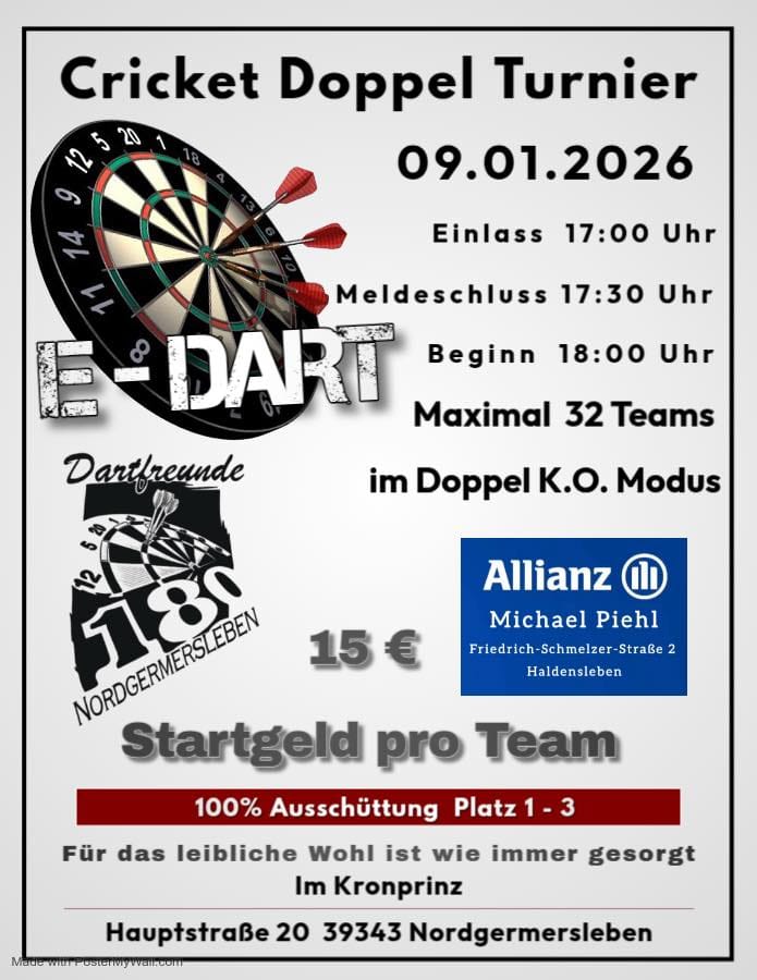 Cricket Doppel Turnier Dartfreunde 180