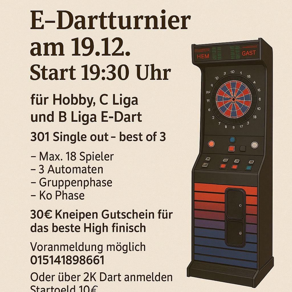 E-Dartturnier für Hobby/C/B Liga
