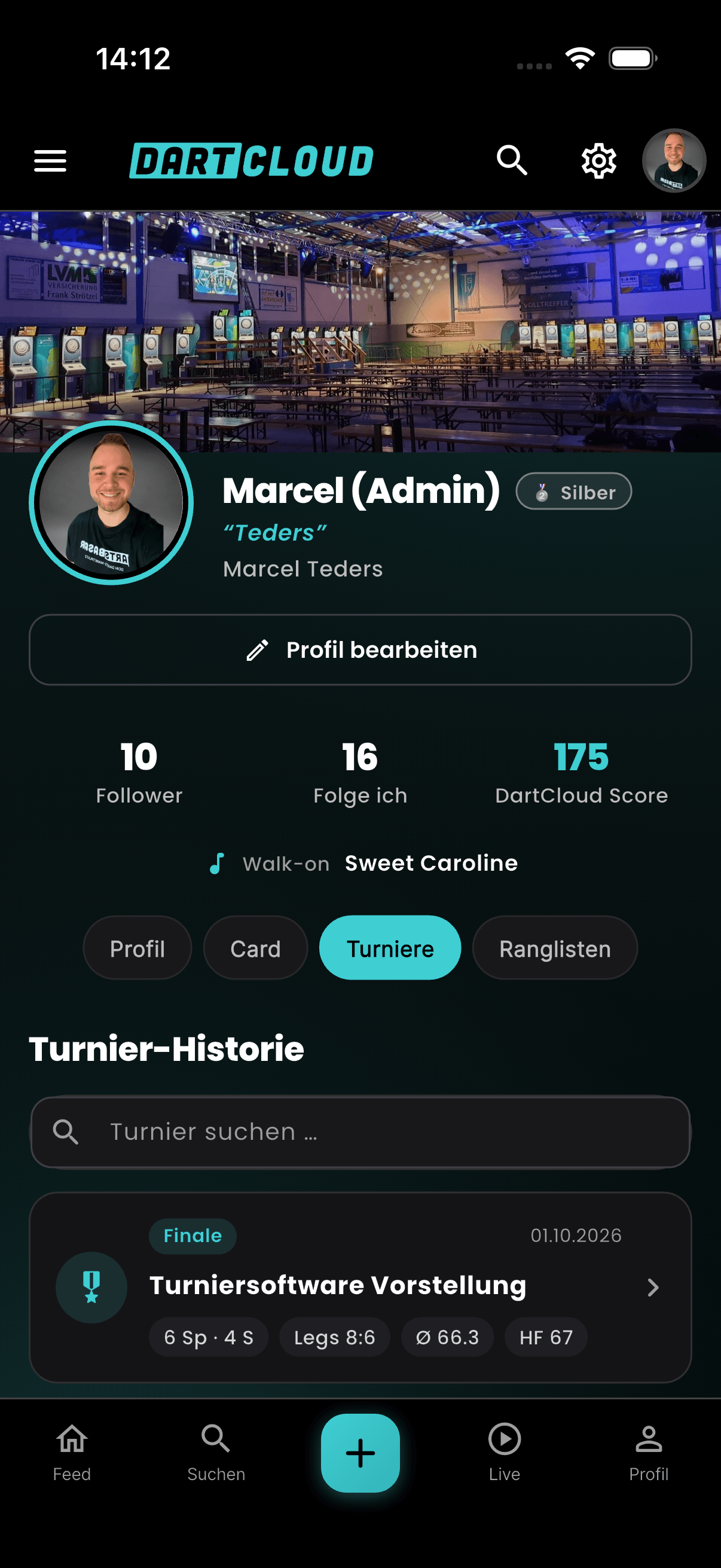 Marcels Profil: „Finale“, Legs 8:6, Ø 66,3.