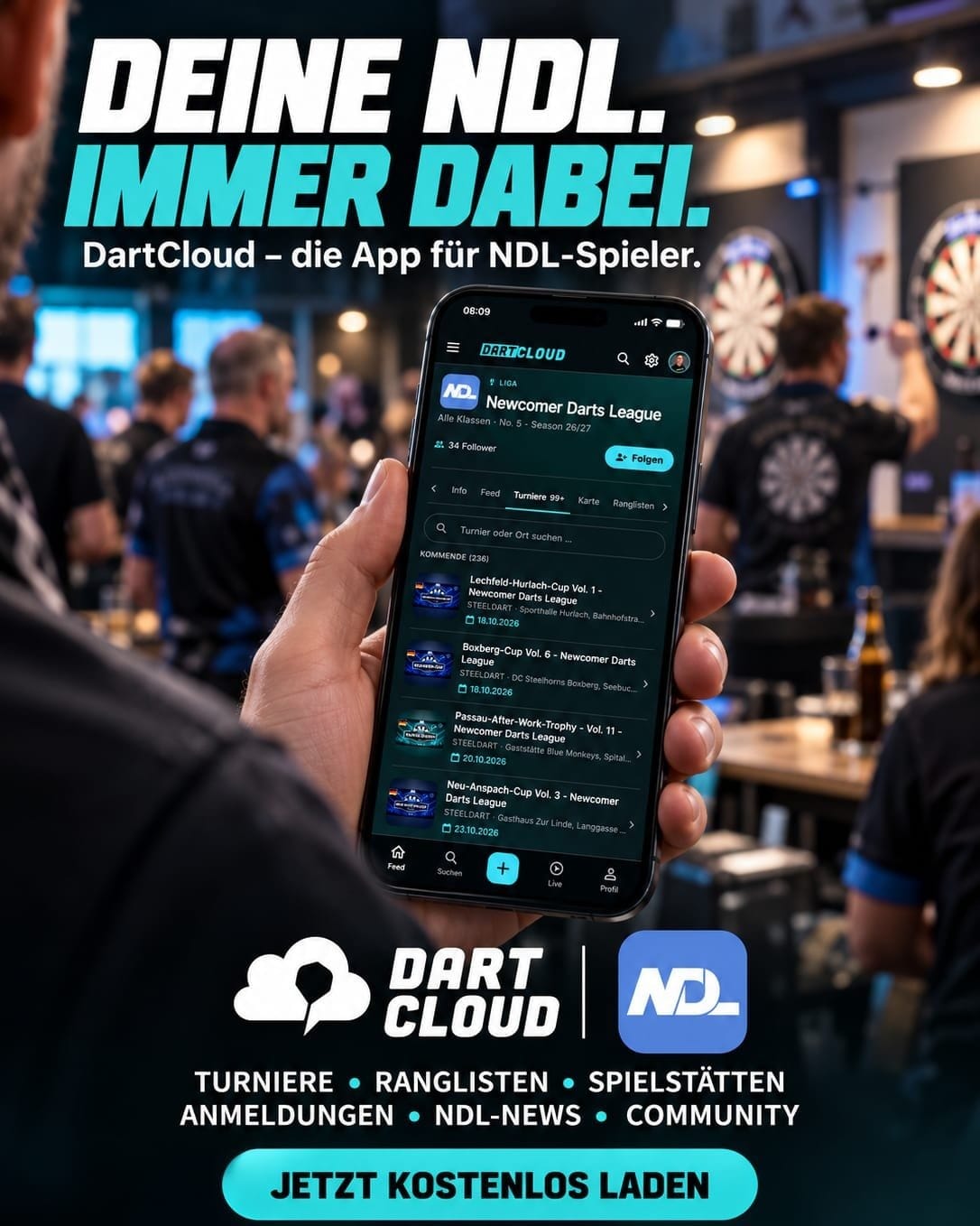 Newcomer Darts League: Die DartCloud-App für alle Spieler der Newcomer Darts Leagu…