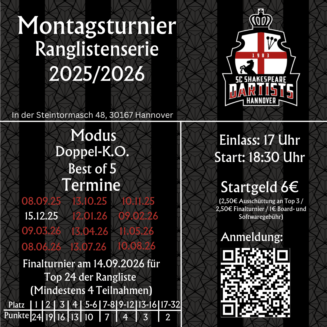 Shakespeare Dartists Hannover Montgsturnier