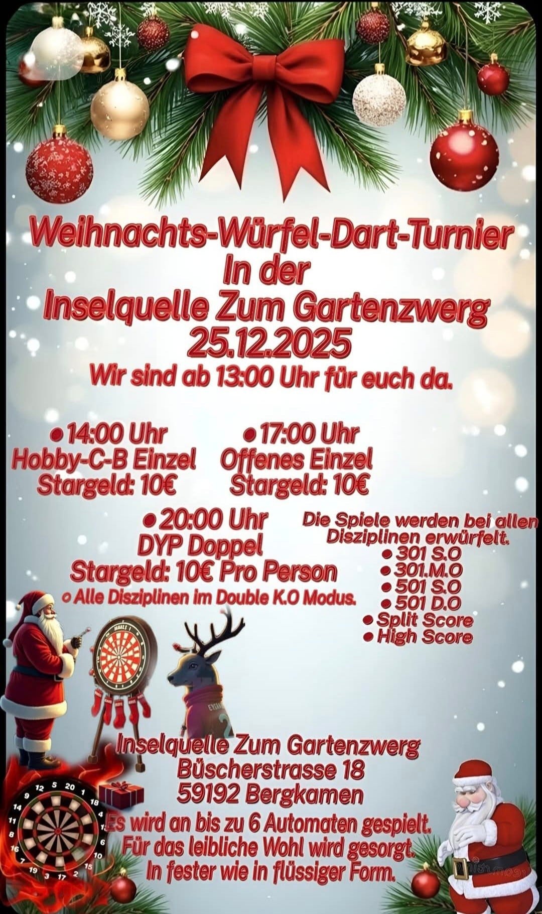 Weihnachts-Würfel-Dart-Turnier Offenes Einzel